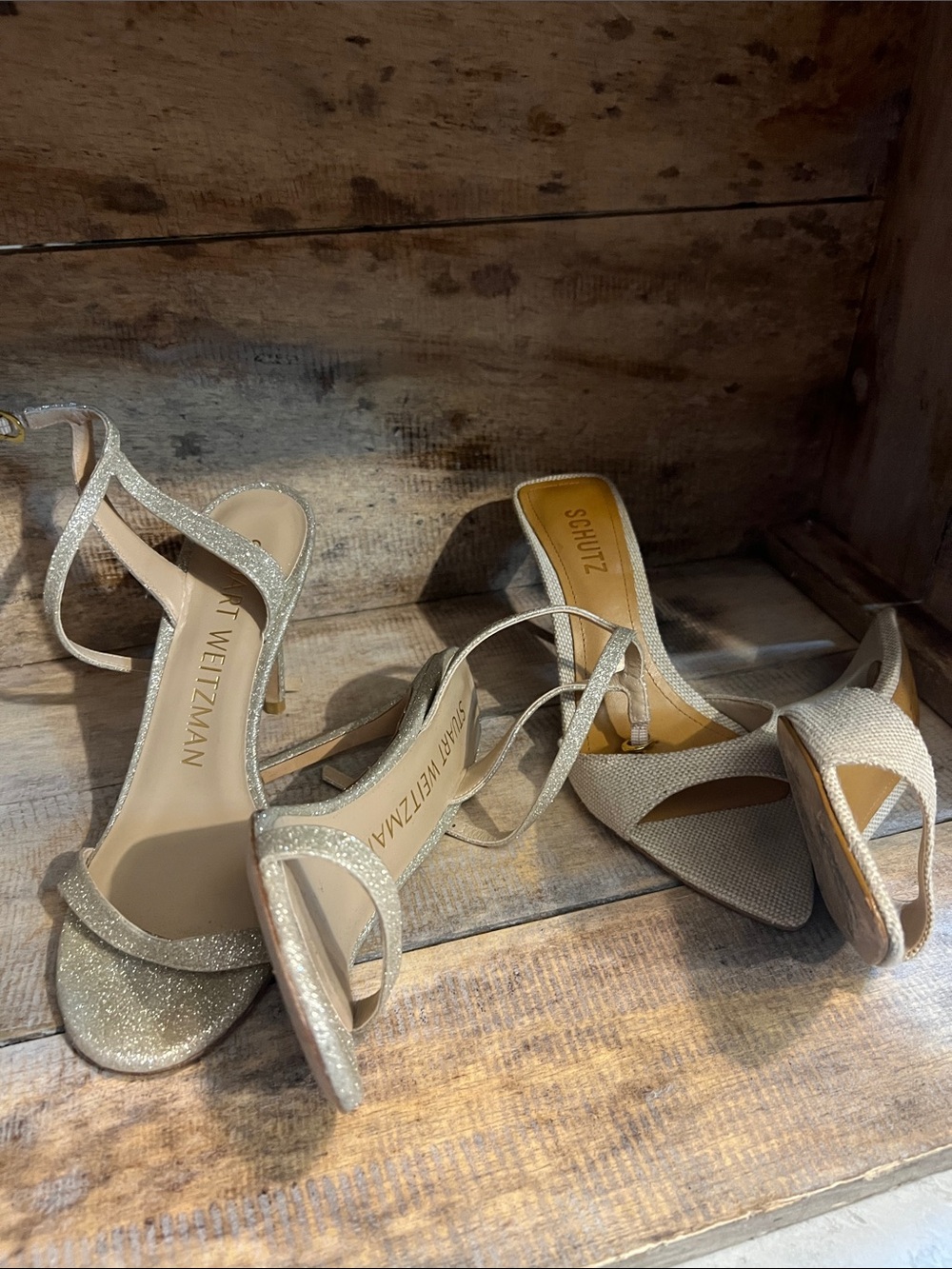 LOT Stuart Weitzman Platino Heels Sandals Gold 6.5 PLUS BONUS Pair Schutz 6.5 - Picture 5 of 15